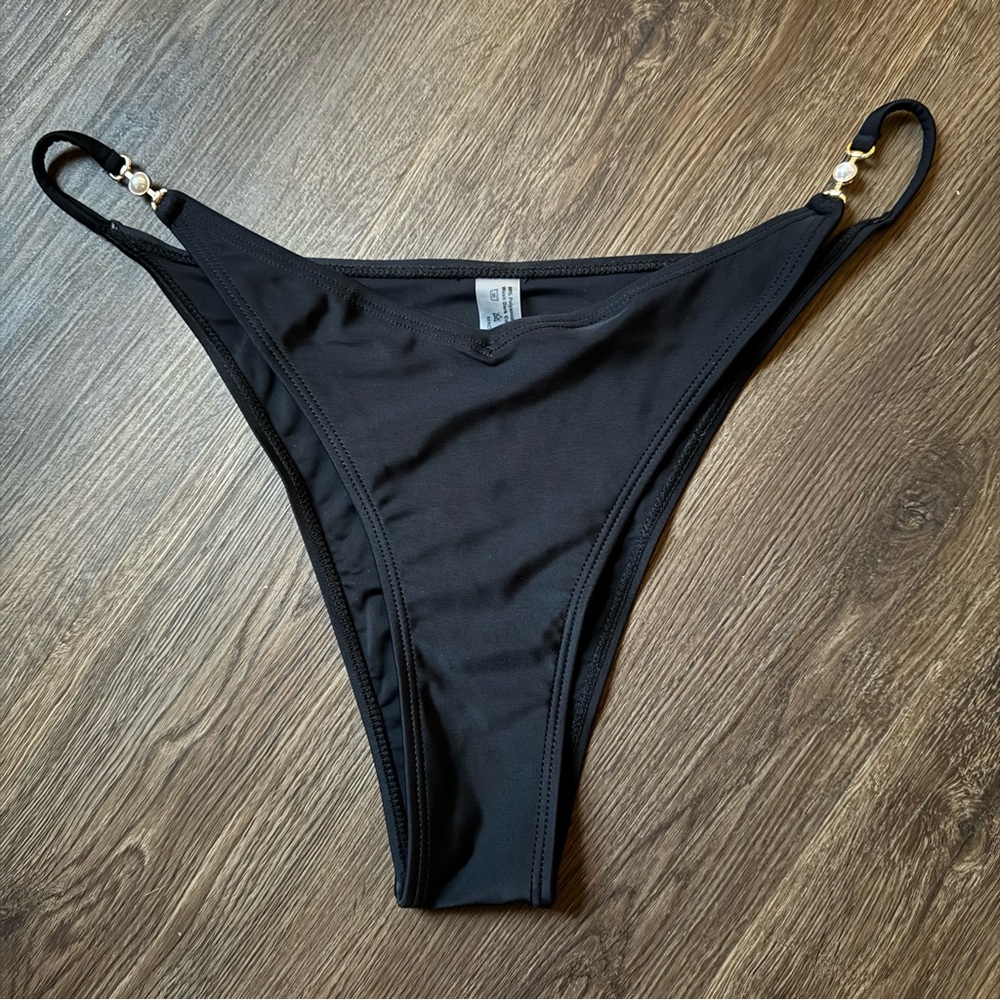 Black Bikini Bottom with Pearl & Gold Accents